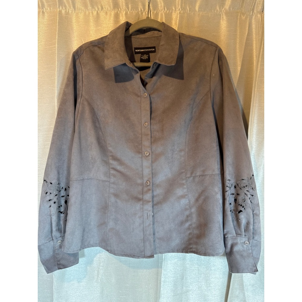 Norton‎ McNaughton Collection Gray Faux Suede Embroidered Button Shirt size 12